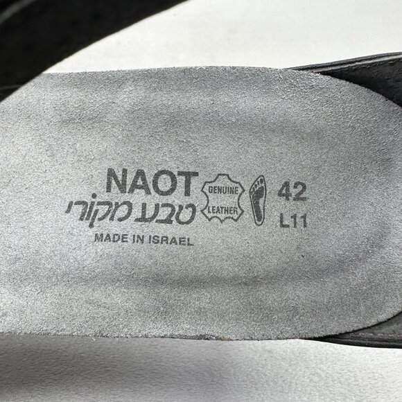 NAOT Pixie Womens Size 42 (US 11) Wedge Sandals Black Patent Leather Ankle Strap - Picture 9 of 9